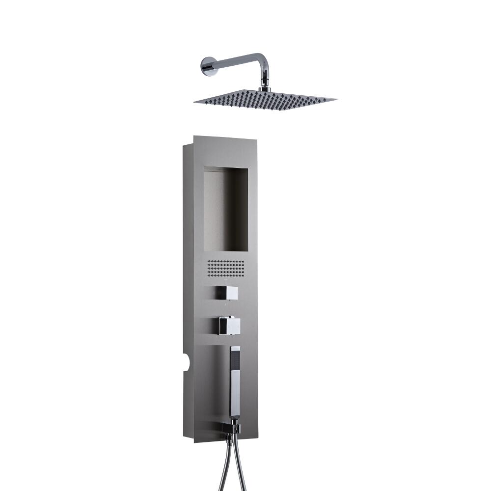 Llis 2-delig Inbouw Douchepaneel Thermostatisch Geborsteld Staal met RVS Douchekop 20 x 20 cm Muurbevestiging