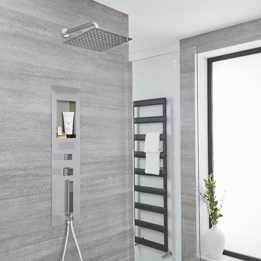 Llis 2-delig Inbouw Douchepaneel Thermostatisch Geborsteld Staal met RVS Douchekop 30 x 30 cm Muurbevestiging