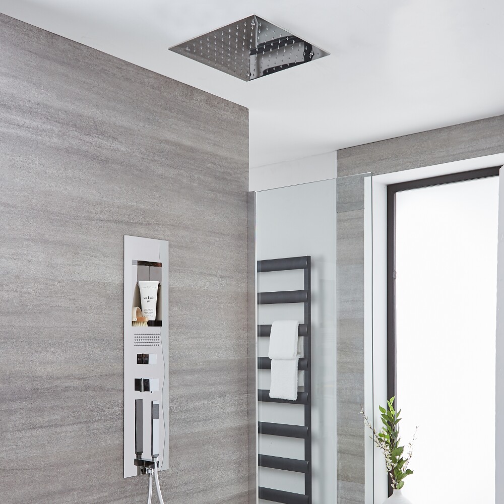 Llis 2-delig Inbouw Douchepaneel Thermostatisch Chroom met Verzonken 40 x 40 cm RVS Plafonddouchekop