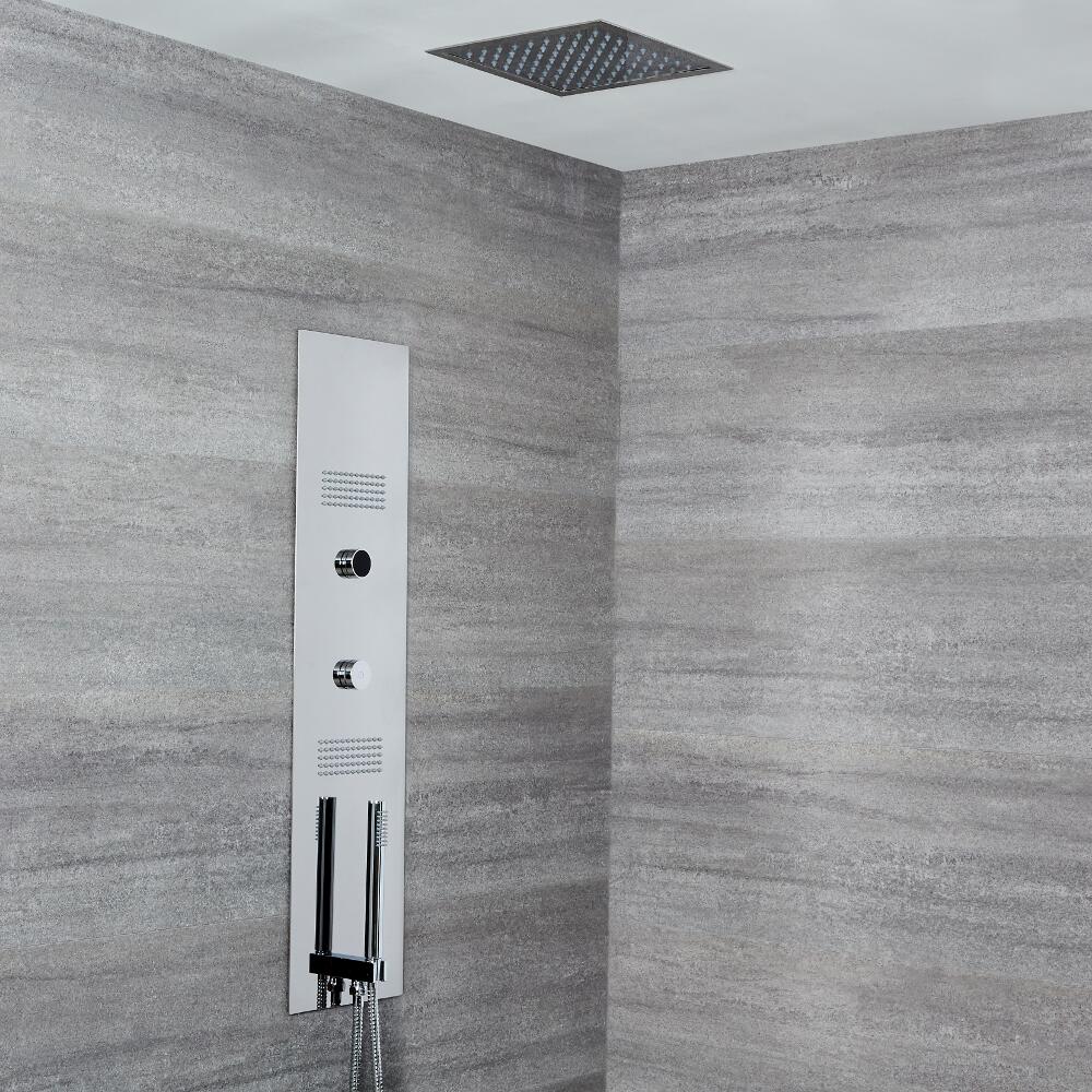 Narus 3-weg Thermostatisch Digitaal Inbouw Douchepaneel & Plafonddouchekop 28 x 28cm
