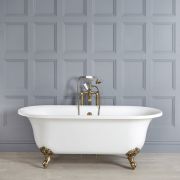Vrijstaand Bad Klassiek Glanzend Wit 173cm x 78cm x 65cm met Geborsteld Goud Badpoten | Richmond