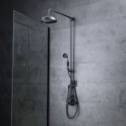 Douchekolom Klassiek Zwart met Thermostatische Opbouw Douchekraan, Ronde Douchekop en Handdouche met Glijstang | Elizabeth