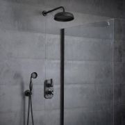 Douchesysteem Thermostatisch Klassiek Zwart met 2-Weg Douchekraan met Omstel, 20cm Ronde Douchekop en Handdouche | Elizabeth