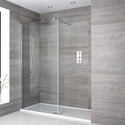 Inloopdouche - 1 Vaste Douchewand met Chromen Profiel | Keuze Afmeting Douchebak Wit | 30cm Scharnierende Zijwand Optie | Portland