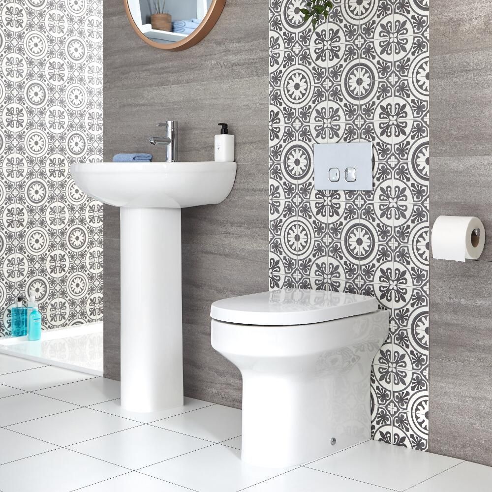 Staand Toilet en Wastafel 50cm met Zuil Wit | Covelly
