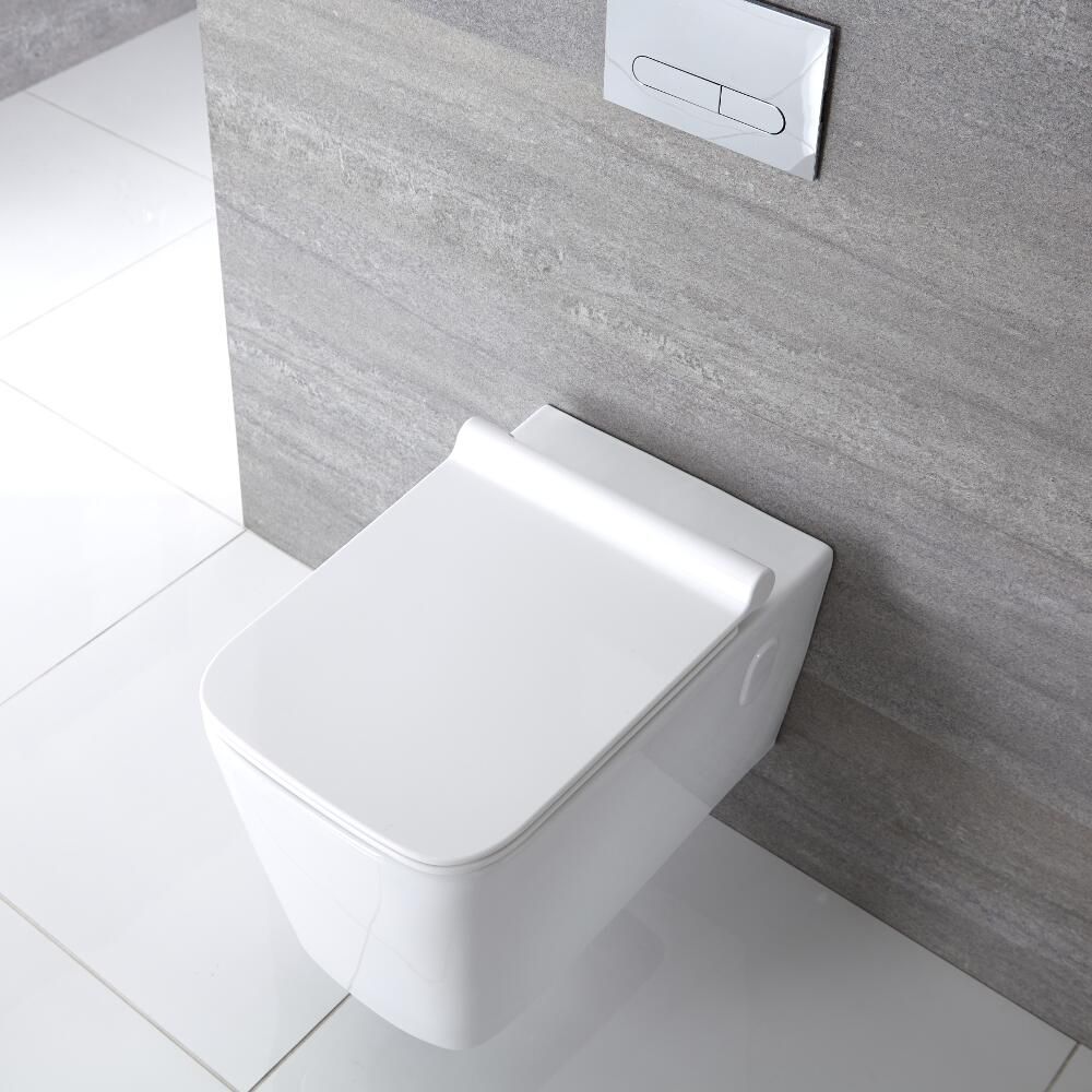 Antibacteriële Wc-bril TATAY Wc-bril Met Soft-close - Vierkant, Antibacterieel PP, Wit, Gemakkelijk Te Installeren Glanzend Wit PP Materiaal