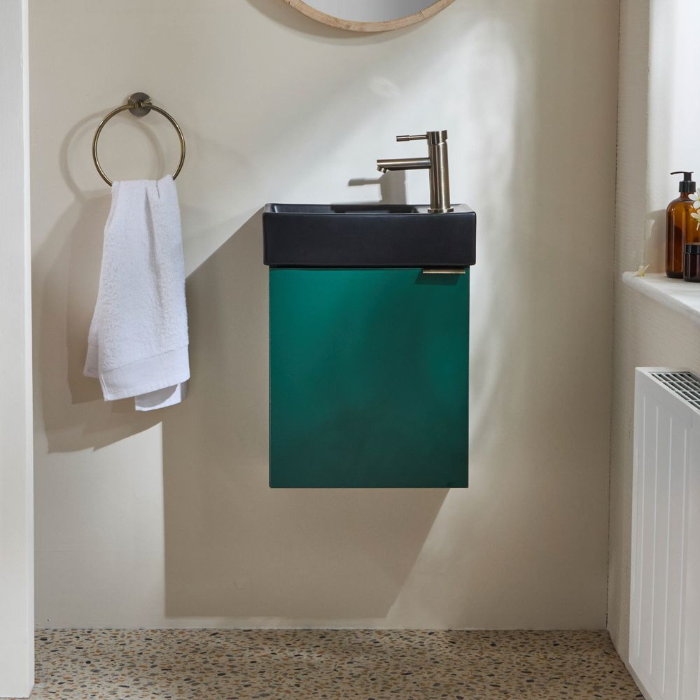 Hangend meubel onder wastafel met plank - 80 cm - Licht naturelkleurig en antraciet - ARUBA