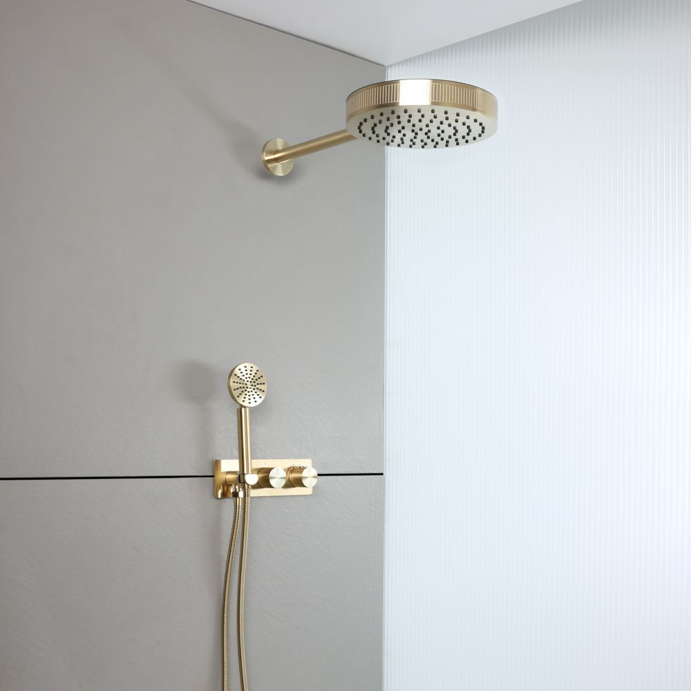 Rea Douchesysteem Luis Gold Brush Doucheset Douchekraan met douchekop en hoofddouche van messing Doucheset voor badkamer (geborsteld goud