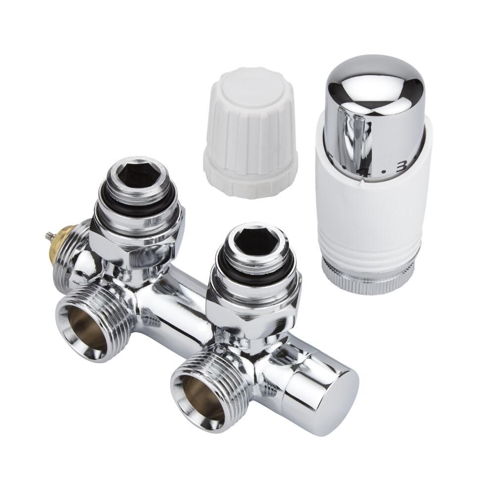 S SIENOC 3/4 tot 1/2 - H-ventiel chroom aansluitgarnituur middenaansluiting/radiator valves thermostaat voor badkamerradiator met twee-buissysteem radiator centrale aansluiting voor 16 mm aluminium