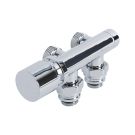 Radiatorkraan Onderblok Middenaansluiting Haaks Chroom met 14mm Adapters