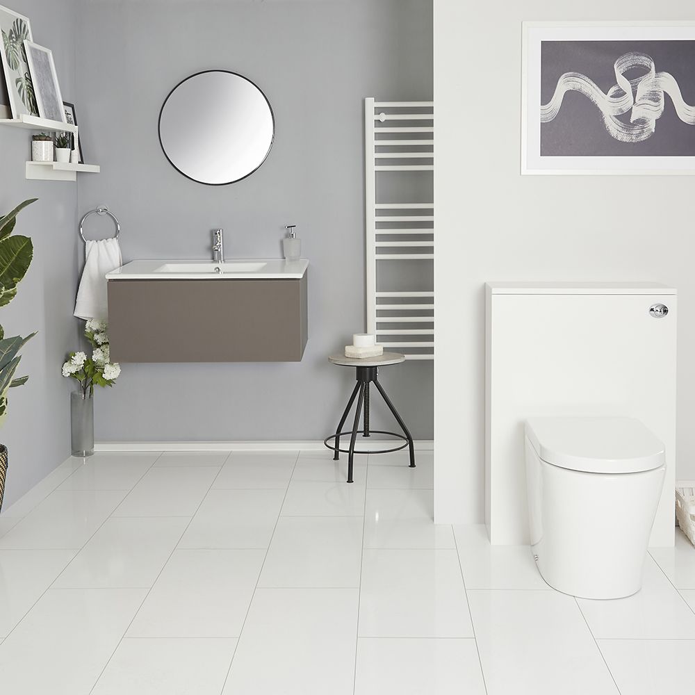 Hangend Wastafelmeubel 80cm met Wastafel, Toilet en Stortbak met WC-ombouw Grijs | met LED Optie | Newington