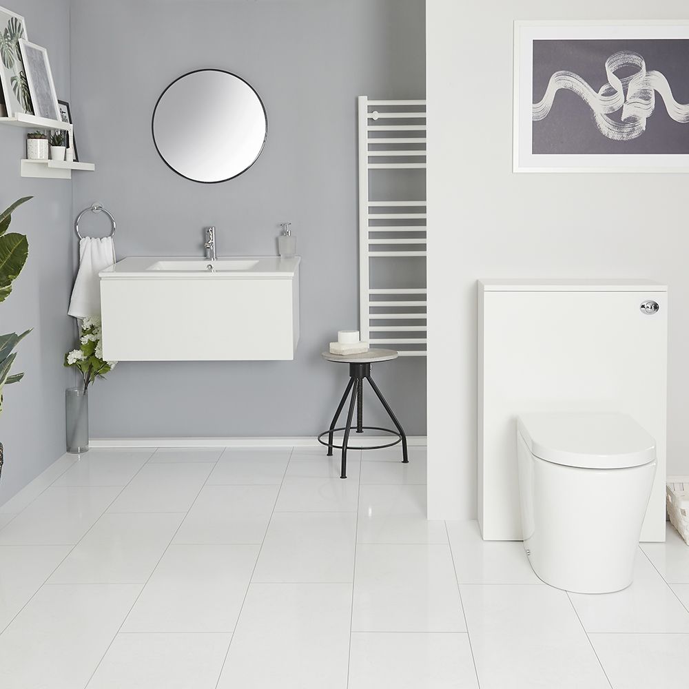 Hangend 80cm met Wastafel, Staand Toilet Stortbak met WC-ombouw Wit | met LED Optie | Newington