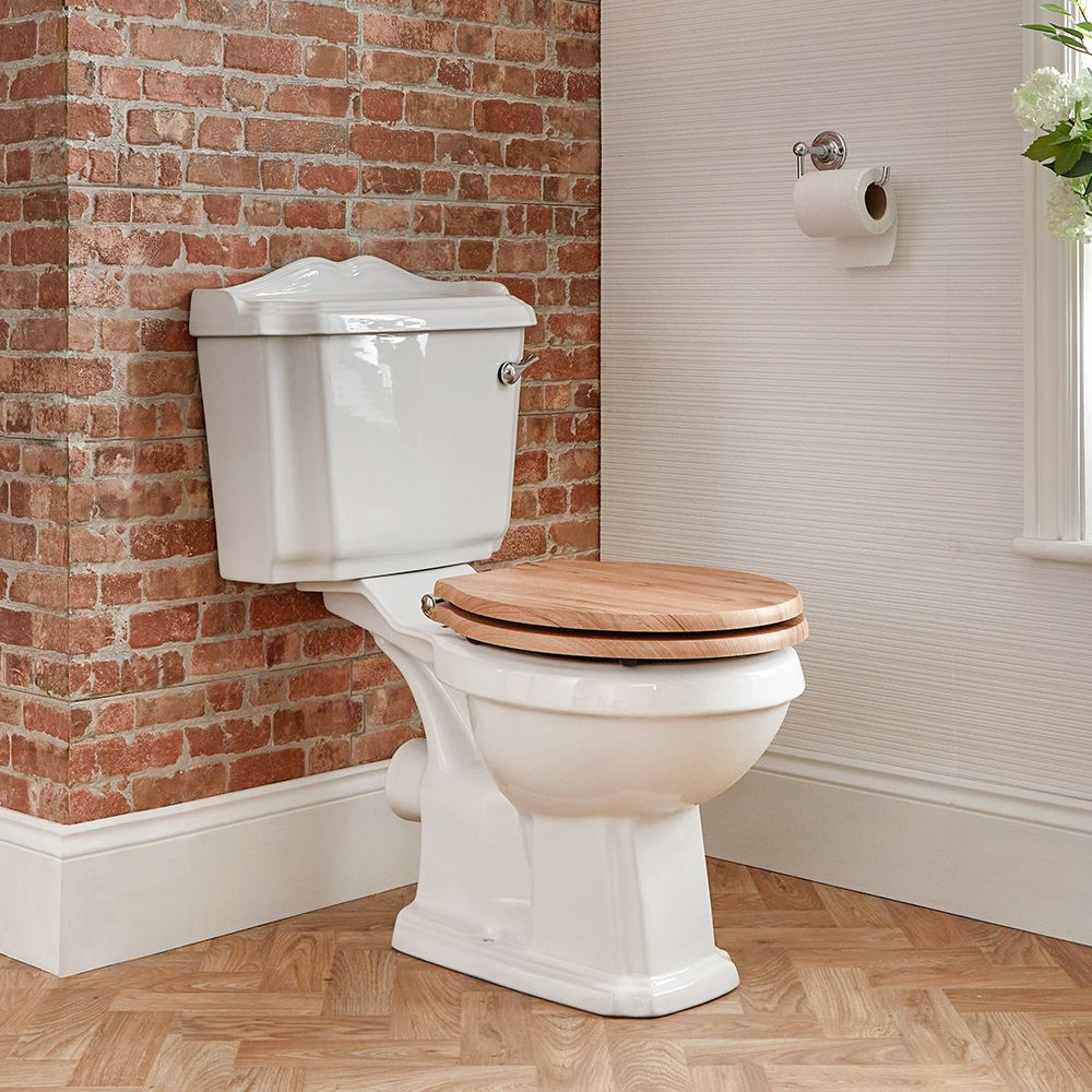 Regenboog getrouwd Glans Duoblok Toilet Keramisch Klassiek Wit en Warm Eiken WC-Bril | Oxford