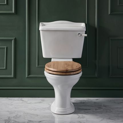 Duoblok Toilet Klassiek met Houten Toiletzitting | Keuze Spoelhendel | Ryther