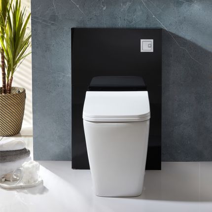 Toiletset - Staand Toilet met 50cm Zwarte WC-Ombouw, Verborgen Stortbak en Soft-Close Toiletzitting | Saru