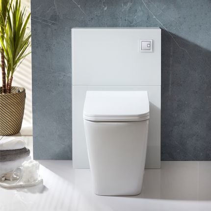 Toiletset - Staand Toilet met 50cm Witte WC-Ombouw, Verborgen Stortbak en Soft-Close Toiletzitting | Saru