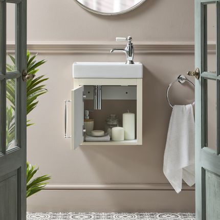 Wastafelmeubel Hangend Klassiek 40cm met Witte of Zwarte Wastafel | Keuze Afwerking en Meubelgreep | Thornton