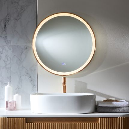 Wandspiegel 60cm Rond met LED-Verlichting Modern - Satijn Koper | Camila