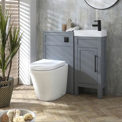 Wastafelmeubel Klassiek 40cm met Wastafel en Alswear Staand Toilet met WC-Ombouw - Lichtgrijs | Keuze Ontwerp en Afwerking Meubelgreep | Warwick