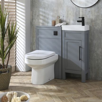 Wastafelmeubel Klassiek 40cm met Wastafel en Covelly Staand Toilet met WC-Ombouw - Lichtgrijs | Keuze Ontwerp en Afwerking Meubelgreep | Warwick