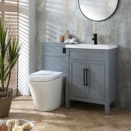 Wastafelmeubel Klassiek 60cm met Wastafel en Alswear Staand Toilet met WC-Ombouw - Lichtgrijs | Keuze Ontwerp en Afwerking Meubelgrepen | Warwick