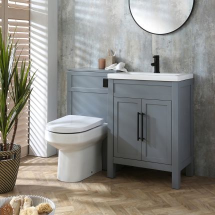 Wastafelmeubel Klassiek 60cm met Wastafel en Covelly Staand Toilet met WC-Ombouw - Lichtgrijs | Keuze Ontwerp en Afwerking Meubelgrepen | Warwick
