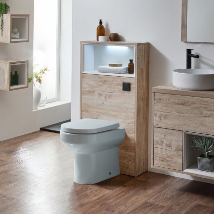 WC-Ombouw 60cm met Open Plank - Covelly Staand Toilet - Inbouw Reservoir | Keuze Afwerking en Spoelknop | Optie voor LED-Verlichting | Hoxton