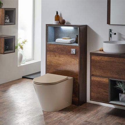 WC-Ombouw 60cm met Open Plank - Elements Staand Toilet - Inbouw Reservoir | Keuze Afwerking en Spoelknop | Optie voor LED-Verlichting | Hoxton