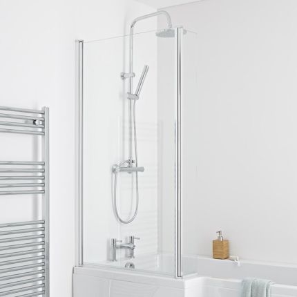 Badwand L-Vormig 6mm Dik Veiligheidsglas 140cm x 80cm Gepolijst Aluminium Profiel | Portland