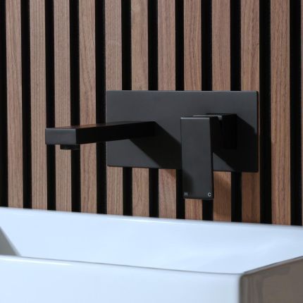 Wastafelmengkraan Muurbevestigd Modern Zwart | Preto