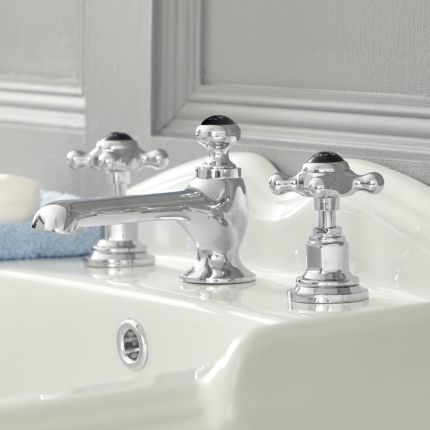 Wastafelmengkraan 3-Gats Klassiek met Kruiskop Handvaten Chroom en Zwart | Elizabeth