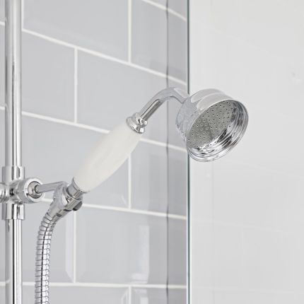 Hudson Reed Elizabeth - Douchekolom Klassiek Opbouw 2-Weg Thermostatisch met 19cm Ronde Douchekop en Handdouche Chroom en Wit