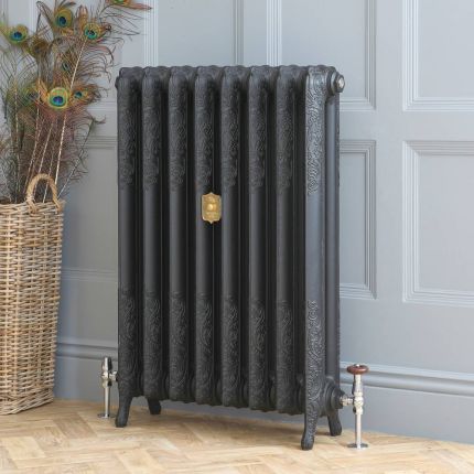 Gietijzeren Radiator Met Bloemenmotief 2 Koloms Antiek Zilver H. 95cm x Kies De Breedte| Charlotte