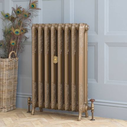 Gietijzeren Radiator met Bloemenmotief 2 Koloms Gebrand Goud H. 95cm x Kies De Breedte| Charlotte