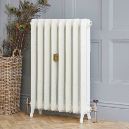 Gietijzeren Radiator Met Bloemenmotief 2-Koloms Porseleinwit H. 95cm x Keuze Breedte | Charlotte