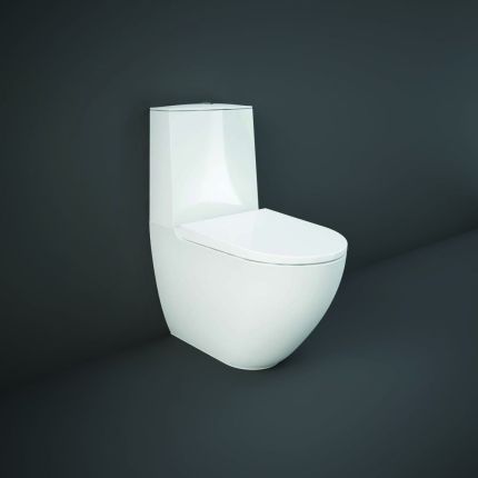 Duoblok Toilet Modern Randloos met Contactloos Bedieningssysteem en een Soft-close WC-Bril Glanzend Wit | RAK Des x Hudson Reed