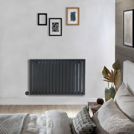 Elektrische Design Radiator Horizontaal Antraciet | 63,5cm x 100cm (Enkelpaneel) | met Thermostatisch WiFi Verwarmingselement 1000W | Sloane - ECOSO van Hudson Reed