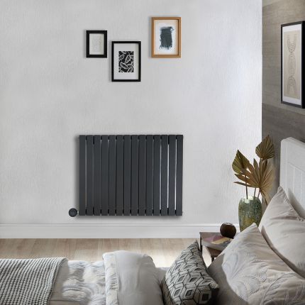 Elektrische Design Radiator Horizontaal Antraciet | 63,5cm x 82,6cm (Enkelpaneel) | met Thermostatisch WiFi Verwarmingselement 800W | Sloane - ECOSO van Hudson Reed