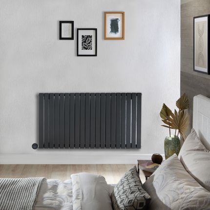 Elektrische Design Radiator Horizontaal Antraciet | 63,5cm x 118cm (Enkelpaneel) | met Thermostatisch WiFi Verwarmingselement 1200W | Sloane - ECOSO van Hudson Reed