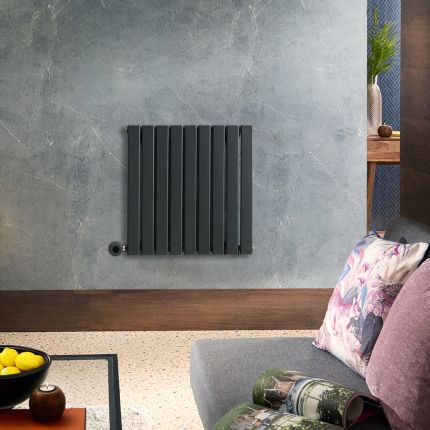 Elektrische Design Radiator Horizontaal Antraciet | 63,5cm x 63cm (Enkelpaneel) | met Thermostatisch WiFi Verwarmingselement 600W | Delta - ECOSO van Hudson Reed