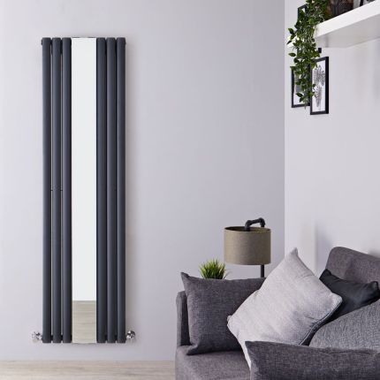 Verticale Design Radiator met Spiegel 180cm x 49,9cm - Antraciet | Enkel of Dubbel Paneel Ontwerp | Revive