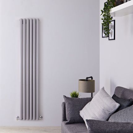 Verticale Design Radiator met Spiegel Dubbel Paneel - Zilver | Keuze Hoogte | Revive
