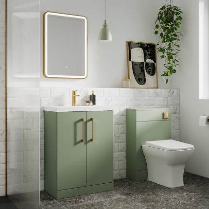 Spiegel met Geborsteld Messing Lijst 50cm x 70cm - Spiegelverwarming en LED Omgevingslicht 21W