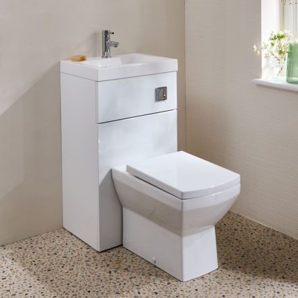 Halwell Toilet Fontein Combinatie Modern, Incl. WC-ombouw 50cm x 89cm met Reservoir | Keuze Afwerking | Cluo