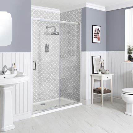 Douche Schuifdeur Klassiek met Witte Douchebak | Keuze Afmetingen | Langley