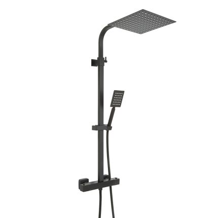 Thermostatische Douchekraan Modern met Vierkante Douchekop en Handdouche - Zwart | Arvel