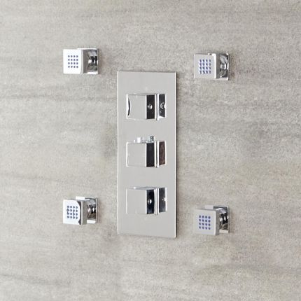 4 x Vierkante Verchroomde Massief Messing Zijdouches | Kubix