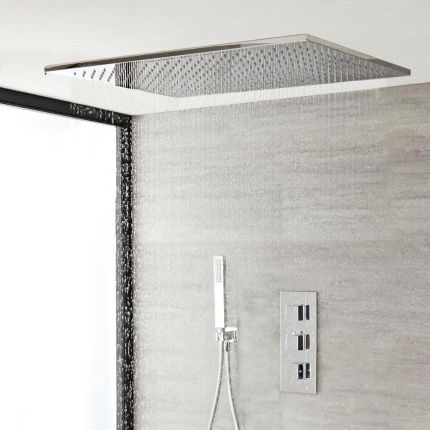 Doucheset - 2-Weg Thermostatische Douchekraan met Grote 80x50cm Hangende Douchekop en Handdouche Chroom | Kubix