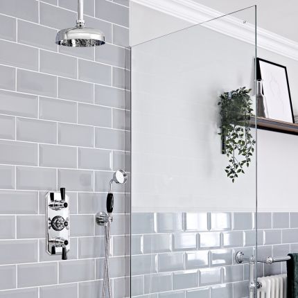 Doucheset Klassiek - 2-Weg Thermostatische Douchekraan, Douchekop en Handdouche Chroom en Zwart | Elizabeth