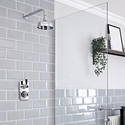 Doucheset Klassiek Inbouw 1-Weg Thermostatisch Douchekop 15cm Rond Chroom en Zwart | Elizabeth